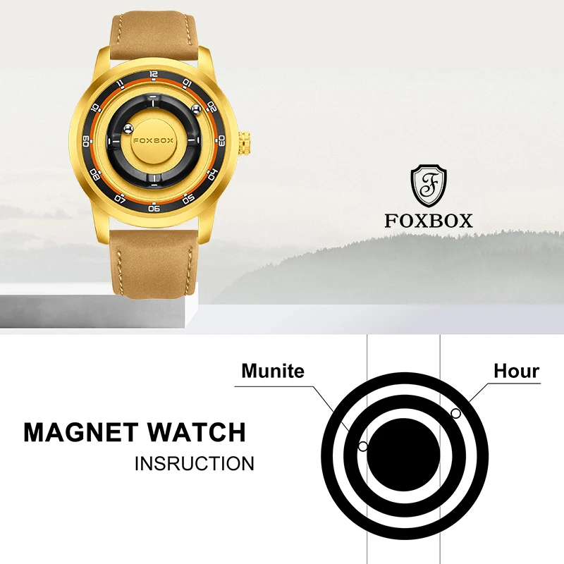 FOXBOX Outdoor Man Watch Fashion Unique Creative Casual Sport Srolling Beads Magnetic Force Waterproof Quartz Watches Male Gifts