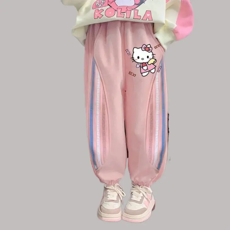 Sanrio Casual Pants Kuromi Girl Hello Kitty Kuromi Add Velvet Sweatpants Children Winter Integrated Velvet Sports Pants Cartoon