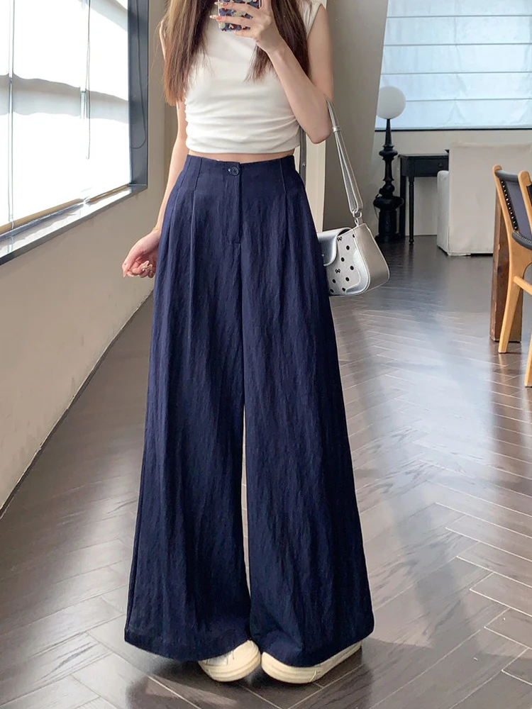 

High Waist Wide Leg Casual Pants Women's Loose Fit Retro Style Summer 2026 Trendy Long Trousers Versatile for Petite