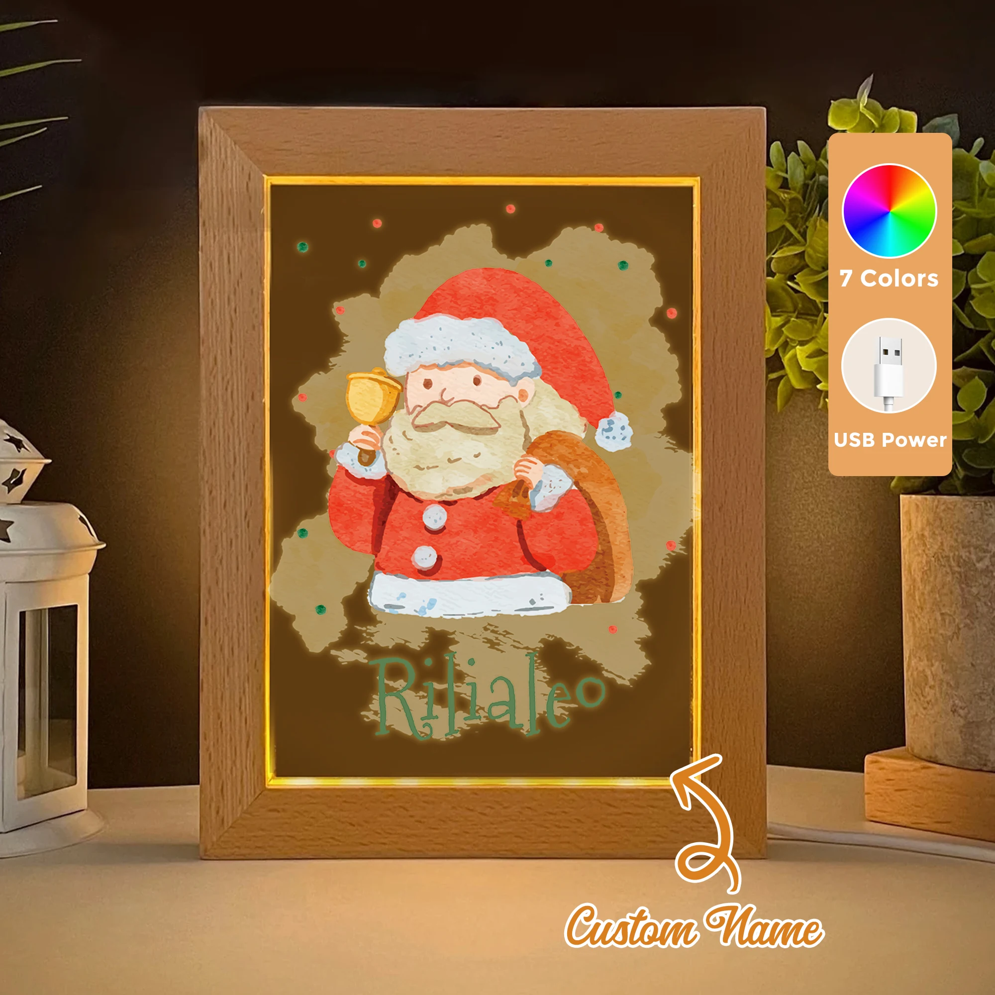 

Custom Name Santa Claus LED Acrylic Night Light Wood Photo Frame 21x17cm Christmas Cartoon Children Bedroom Gifts Home Decor