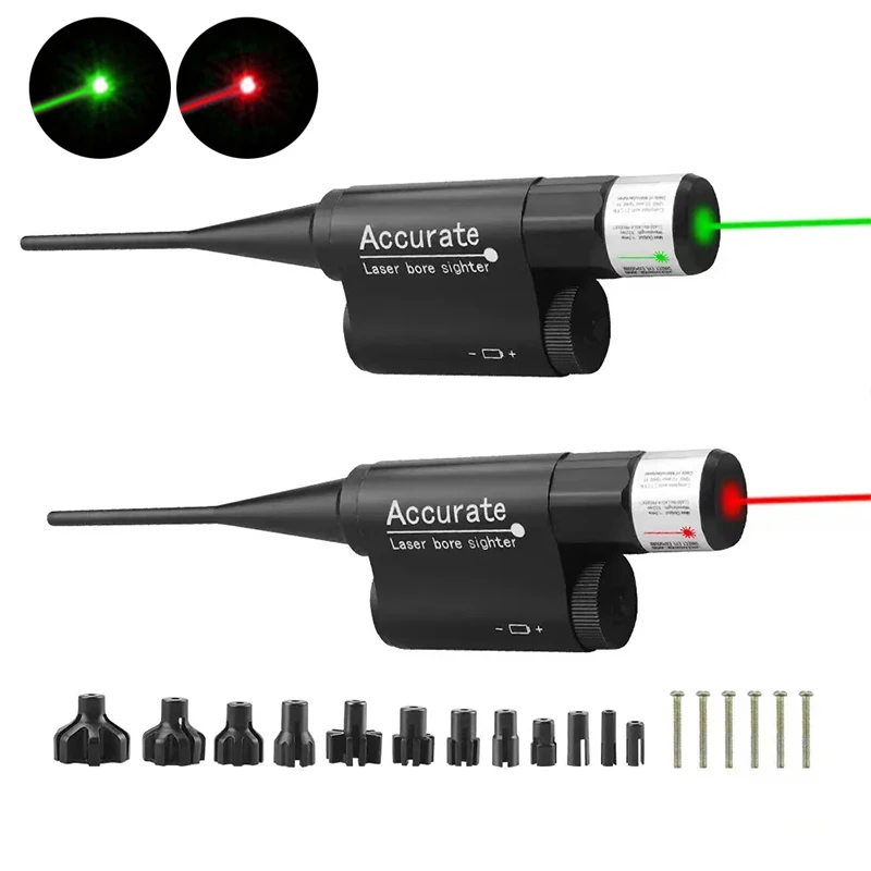Mira Láser Roja y Verde con 12 Adaptadores, Calibrador Táctico de Caza, Puntero Láser para Calibración de Cañones .17, .177, .22LR