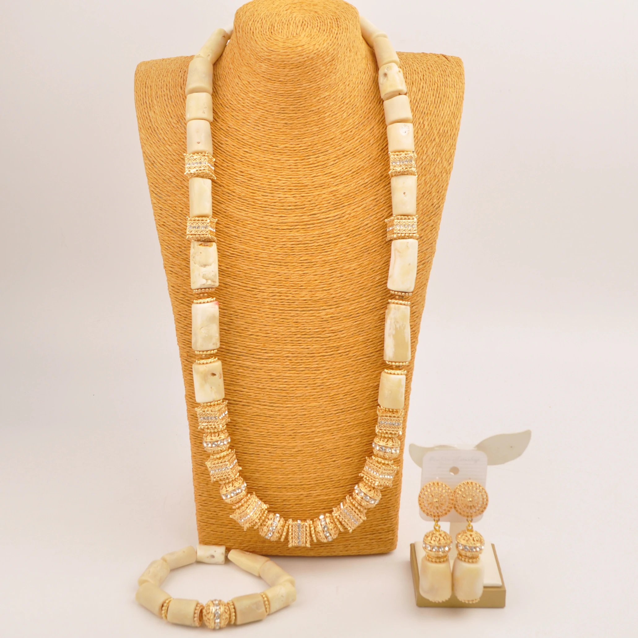 100cm Real White Coral Necklace Groom Jewelry Set