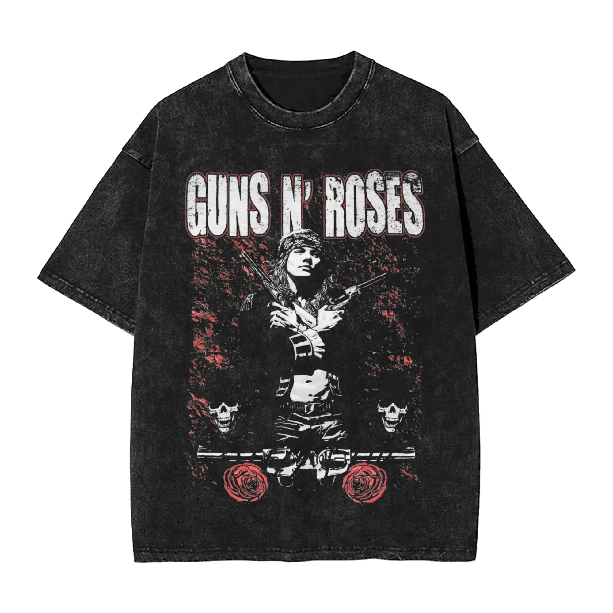 Guns N Roses T Shirts Hip Hop Washed Cotton Oversize T-Shirts  Retro Men Women Tops Streetwear Graphic Tops Tees