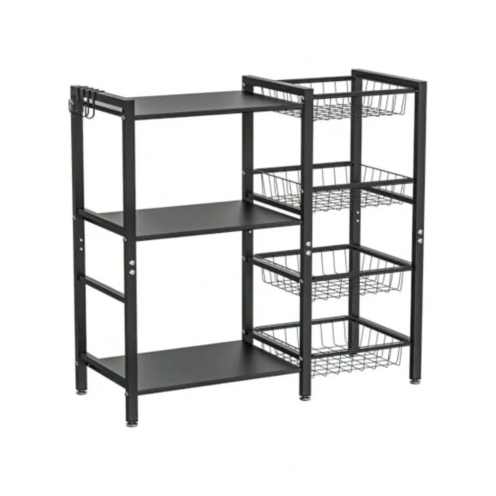 

Rack Kitchen Bakers Rack 3 Tiers 4 Baskets Utility Coffee Bar Air Fryer Stand With Steel Mesh Baskets