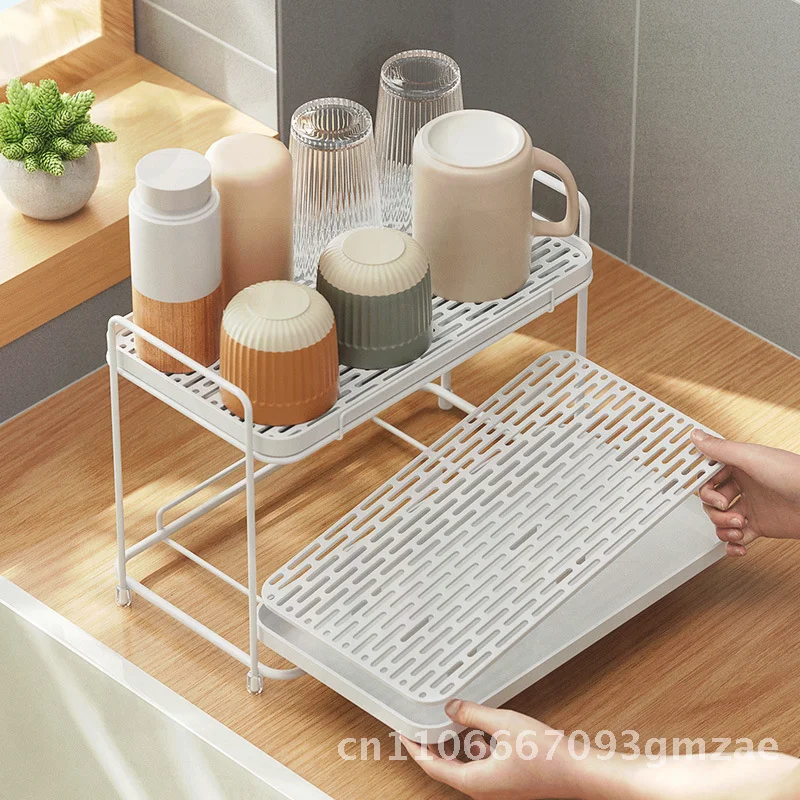 

Inverted Cup Storage Rack Two-Layer Plastic Cup Holder Tea Cup Organizer Draining Glass Water Cup Hanger for Kitchen And Bar