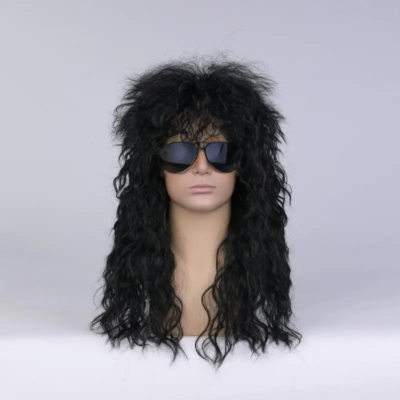 Men's Mullet Wig Long Curly Hair Wig Kiss Wig 80s Rocker Synthetic Wigs For Male Halloween Cosplay DIY Role-Playing Costume Wig