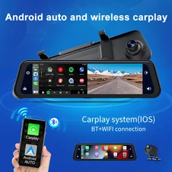 4K 12InchDash Cam 3840*2160P Car Mirror Video Recording Carplay & Android Auto Wireless Connection 5G WiFi GPS Navigation FM AUX