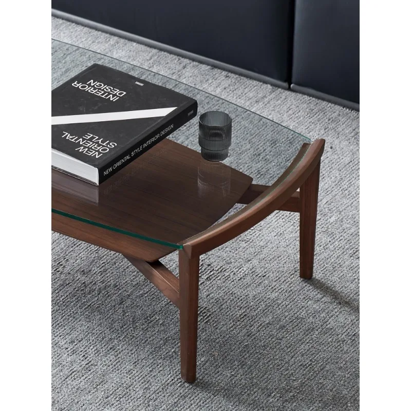 طاولة قهوة موكا أمريكا الشمالية الجوز الأسود الخشب الصلب الزجاج الحديثة غرفة معيشة بسيطة شقة صغيرة طاولة شاي