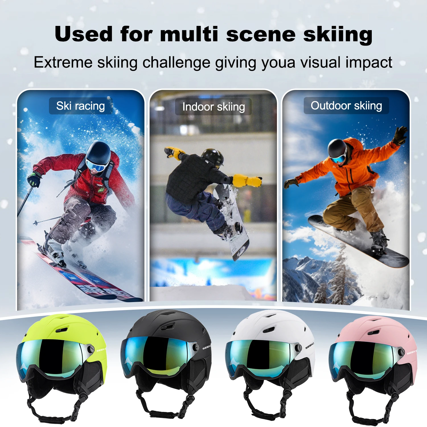 SEEKER winter helmet and mirror integrated ski helmet outdoor skiing and snowboarding sports unisex safety protective ski helmet view 2