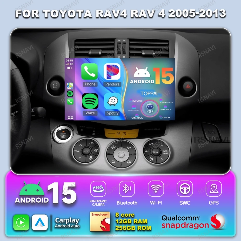 

Автомобильный радиоприемник Android 15 для Toyota RAV4 Rav 4 2005-2013 BT, головное устройство, GPS-навигация, стерео, мультимедийный проигрыватель Viedo, DVD 5G, WIFI DSP