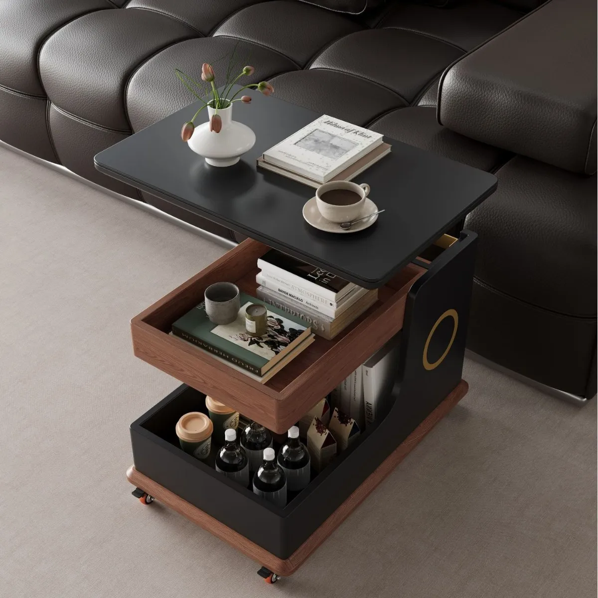 All solid wood intelligent mobile coffee table cart home side table, coffee table small apartment lifting folding movable side view 6