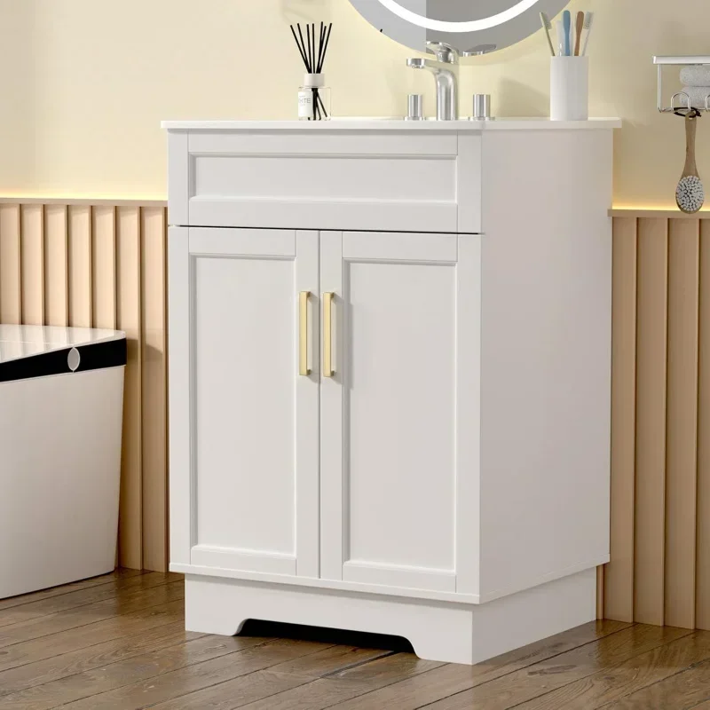 Bathroom Vanity with Ceramic Sink Cabinet 2 24 Inches Wooden