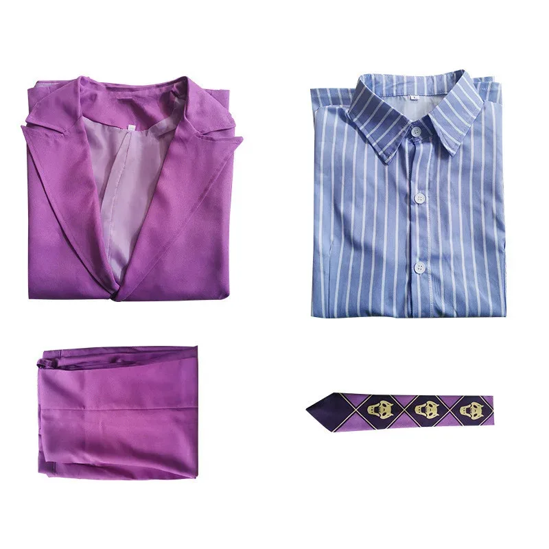2025 22 Anime Kira Yoshikage Cosplay JoJo Costume Purple Uniform Suit with Tie Halloween Carnival Outfit for Men ﻿