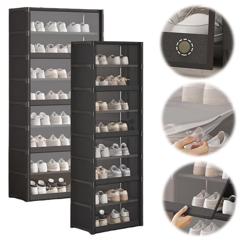 9-Tier Tall Shoe Rack with Clear Cover 18 Pair Narrow Shoes Shelf Cabinet Holds 18 Pairs Shoe Shelf Shoes Cabinet Closed Shelves