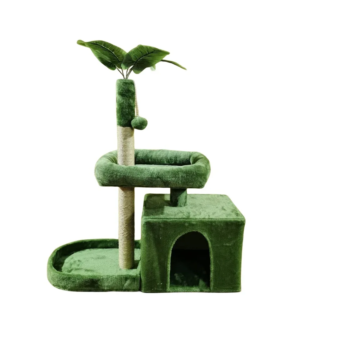 

Best Selling 3 Tier Cat Tree Leaf Themed Climbing Frame with Scratching Board and Cozy Nest Space Saving Cat Activity Center