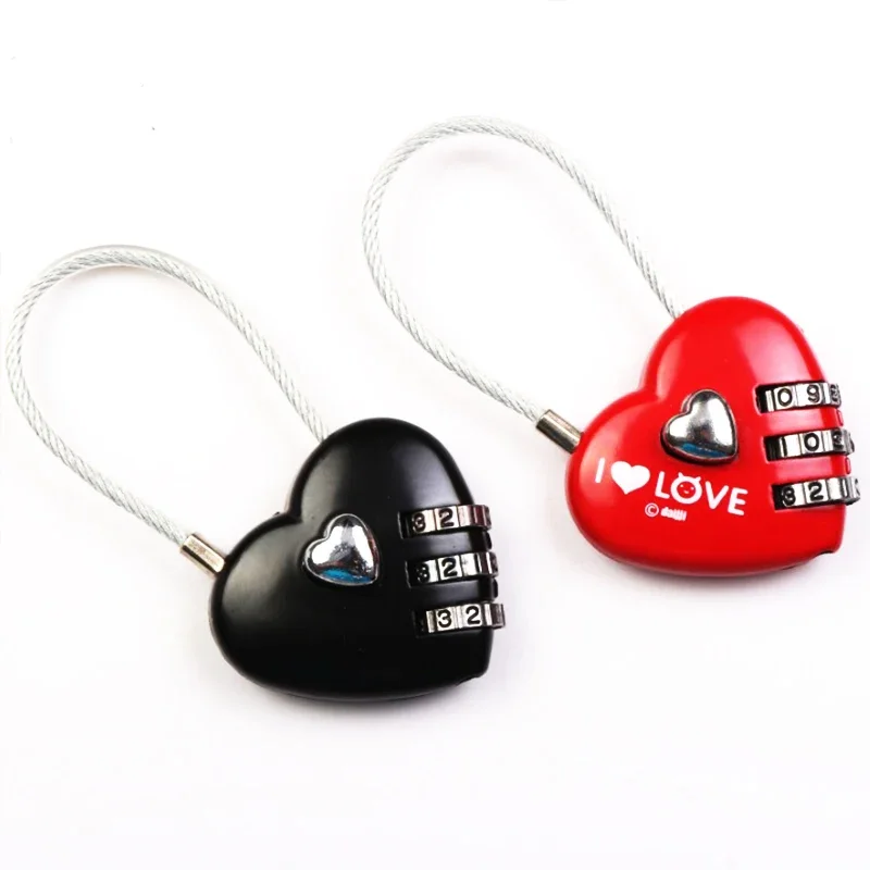 

New Style Love Heart Shape 3 Digit Password Lock Travel Backpack Suitcase Zinc Alloy Love Heart Wire Padlock Wedding Lover Gift