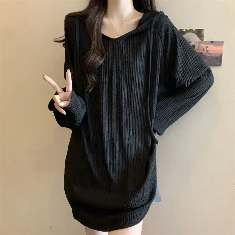 Street Casual Hooded Long Sleeve T-shirts Spring Autumn New Solid Loose All-match Korean Tops Fashion Harajuku Women Clothing