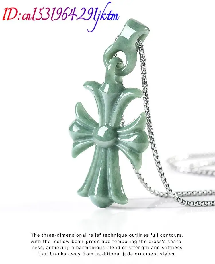 Natural Burmese Jadeite Cross Pendant Necklace Jewelry Designer Gemstone Real Jade Vintage Accessories Luxury Gifts for Women view 3