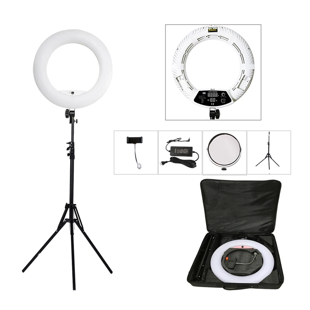 

18inch Ring Light with Tripod 2700K-7500K Bi-color 96W Yidoblo FD480 for Makeup Tattoo Selfie Ring Lamp 45cm for Photo Studio