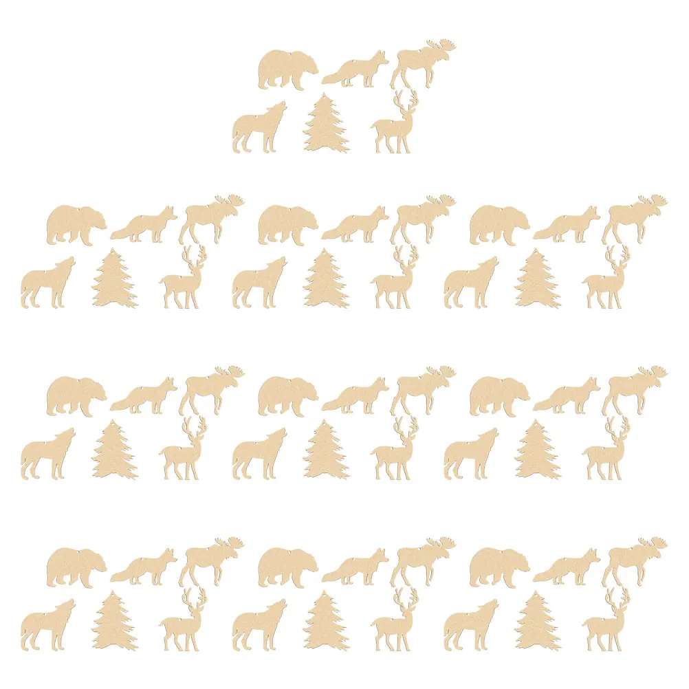 

60 Pcs Animal naments Wooden Cutouts Unfinished Blank Slices Kids Painting Crafts Wild Party Holiday Decor