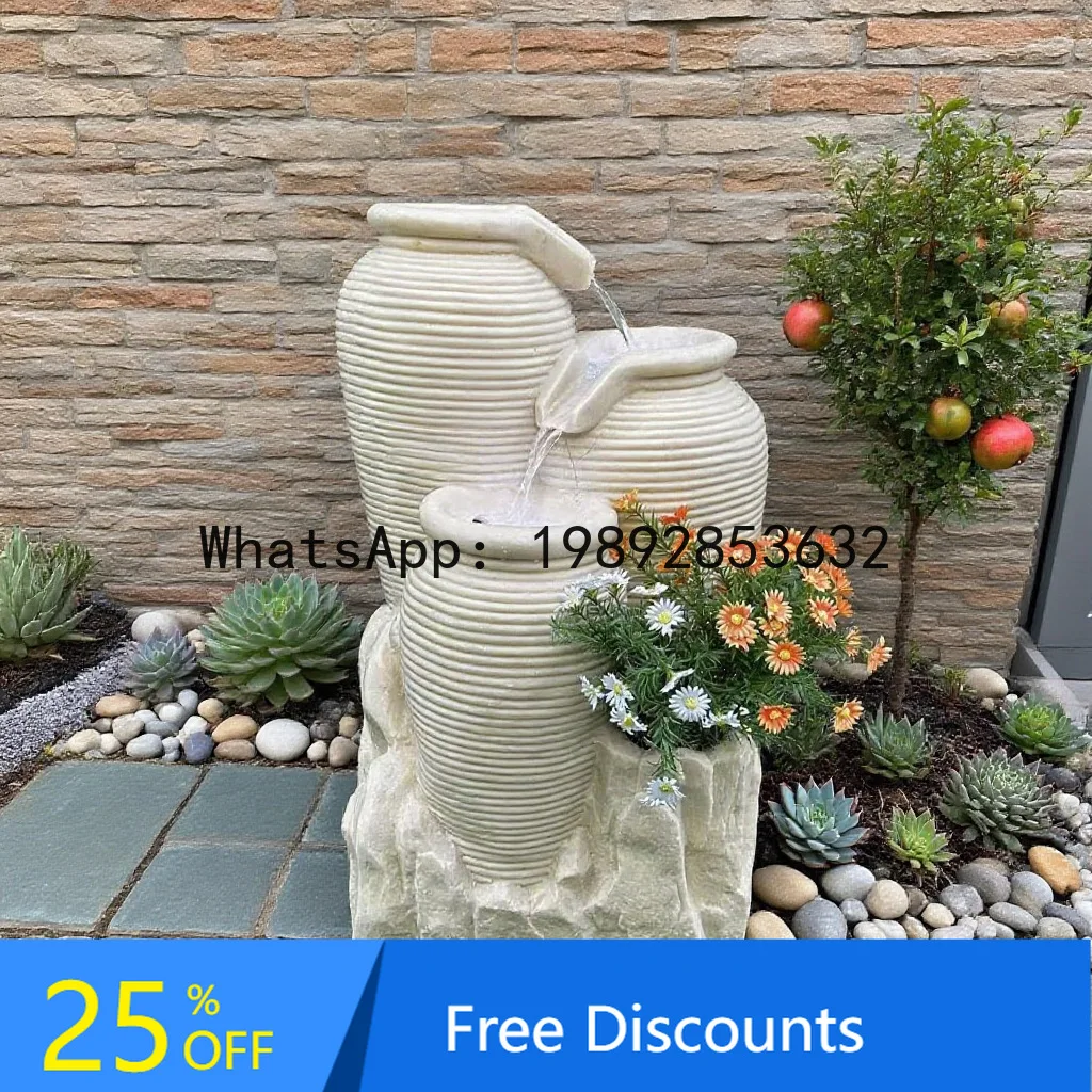 

CZ Flowing Water Fountain Floor Ornament Water Circulation Indoor Living Room Decoration Villa Sandstone Circulating Water