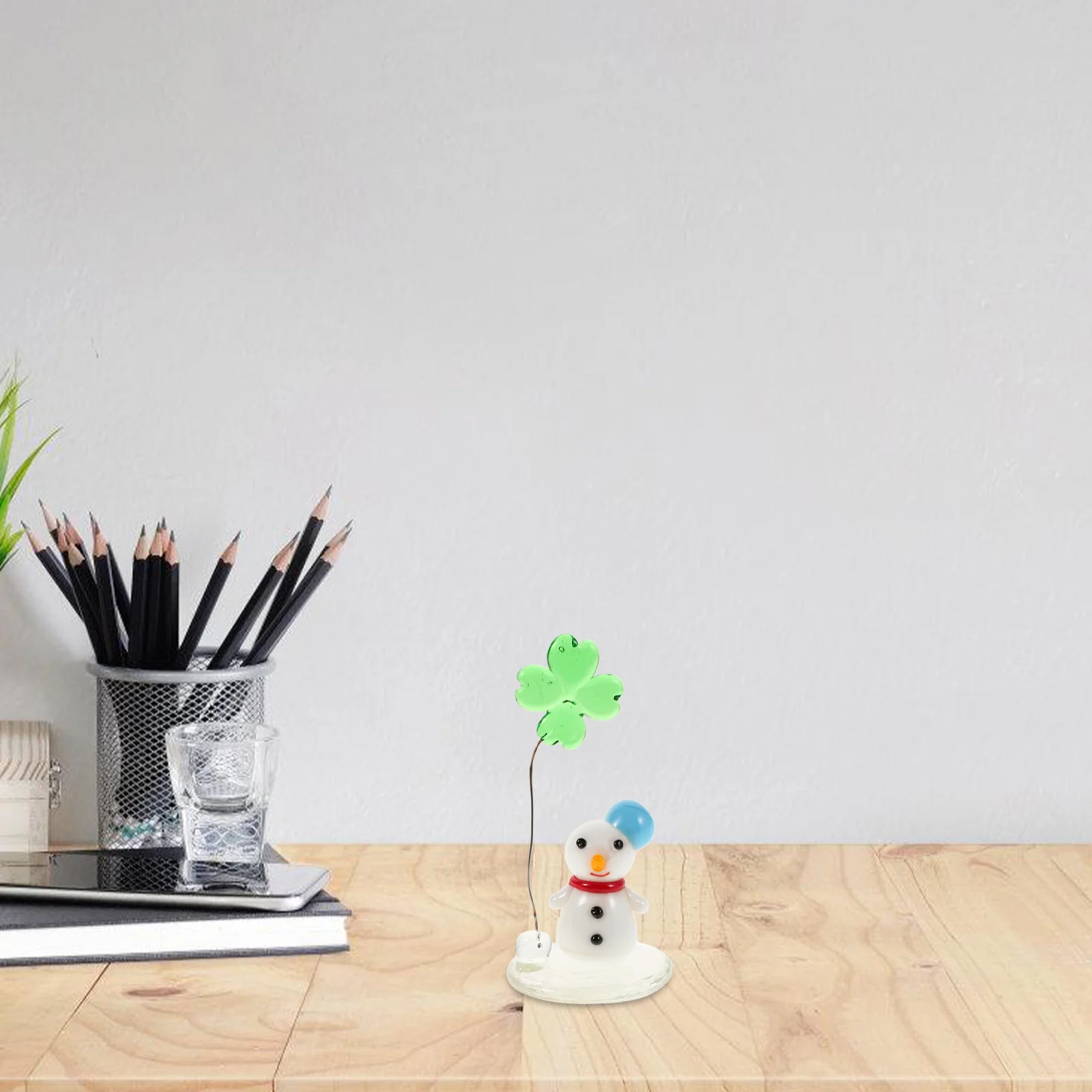 

Mini Snowman Glass Xmas Statue Cute Desktop Shelf Ornament Tiny Christmas Table Centerpiece Decoration Desktop Snowman Statue
