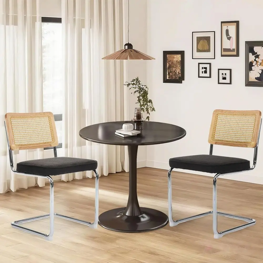 

Compact 23.6 Round Dining Set for 2 with Black Linen Upholstered Chairs - Modern Space-Saving Kitchen Bistro
