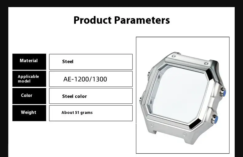 Für Casio 3299 AE-1200WH Uhrengehäuse, modifiziertes AE1200 Edelstahl-Uhrengehäuse, Metallgehäuse mit wasserdichtem Ring, Schwarz und Silber – Detail 2