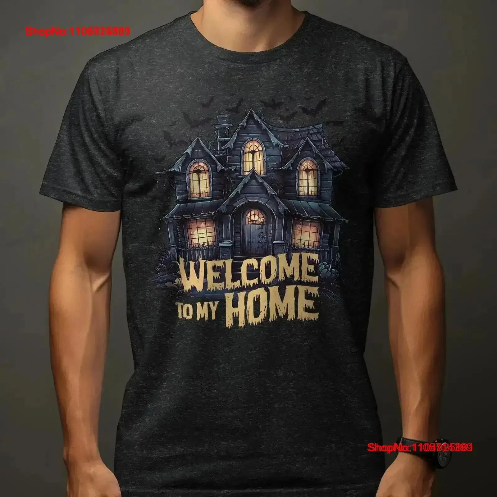 Welcome to My Home Haunted House T Shirt Spooky Halloween Gothic Horror Novelty Creepy Mansion Design vintage Washed graphic