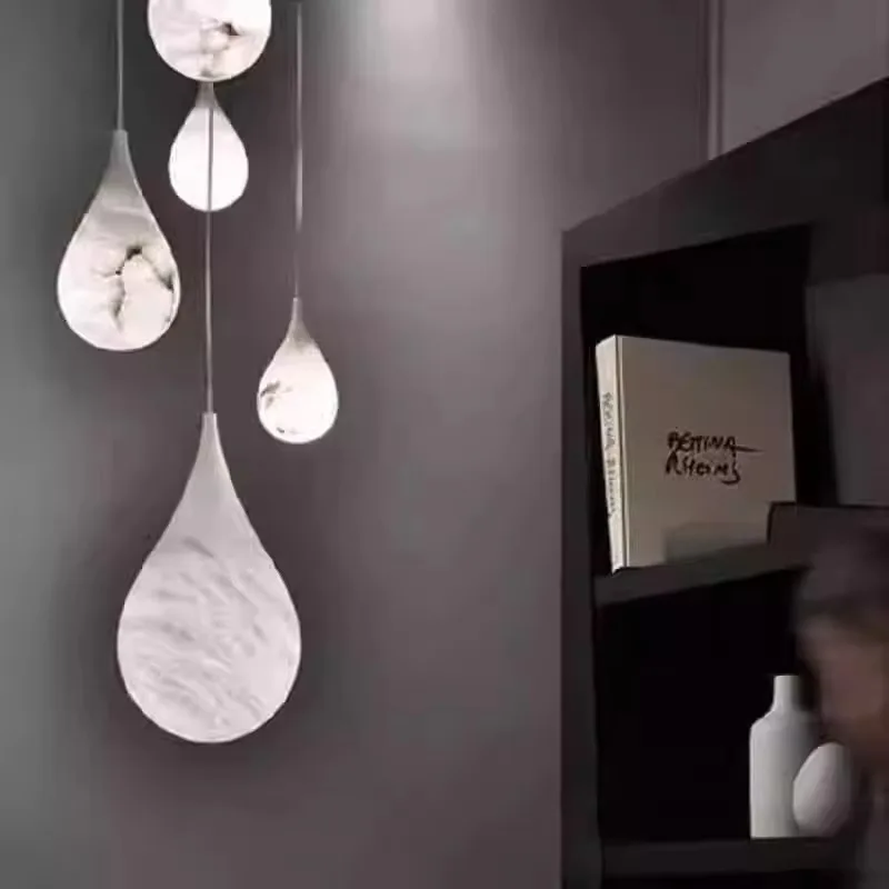 Modern minimalist copper marble bedside lamp designer restaurant Spanish water drop hotel ceiling hanging stone room lighting