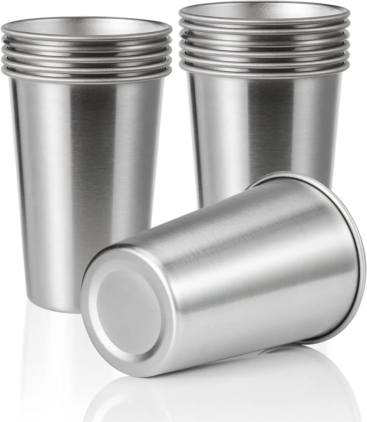 

12 Pack 16oz Stainless Steel Pint Cups, Unbreakable Stackable Metal Drinking Glasses for Beer