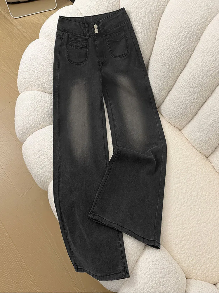 

Джинсы-клеш для полных женщин с подкладкой, с высокой талией, широкими штанинами, комфортные, с эффектом стройности