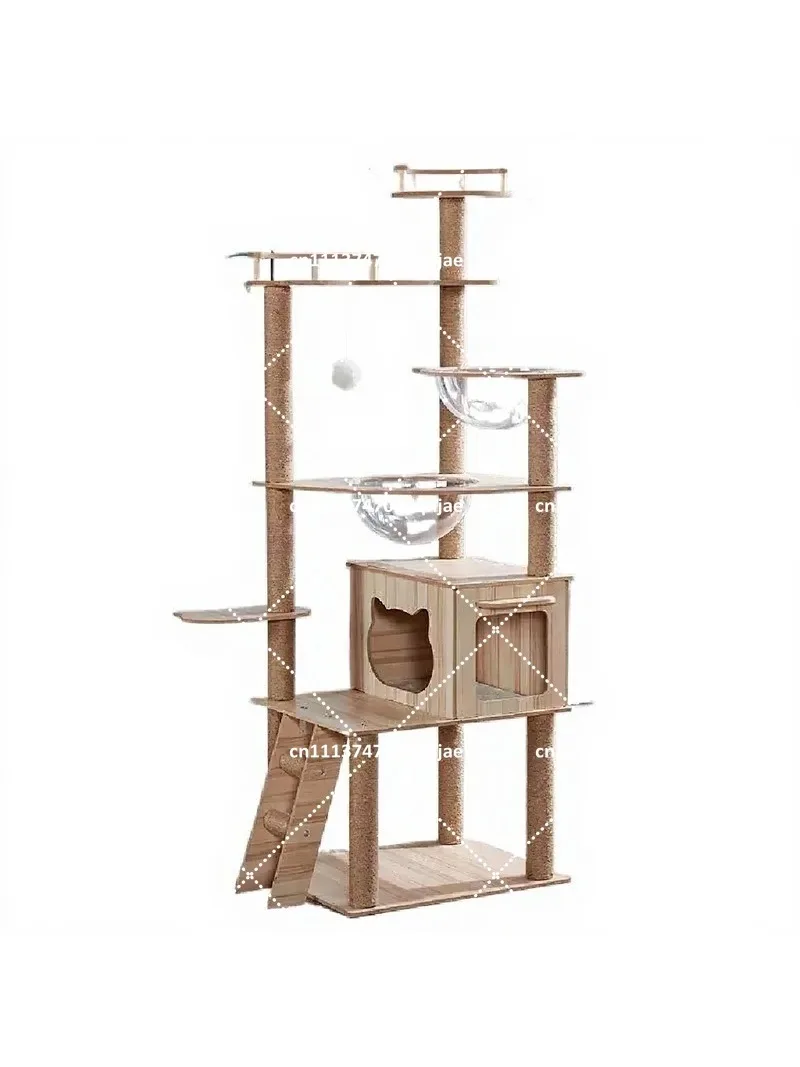 Modern Multi-Level Cat Tree with Scratching Post, Space Capsule Cat Bed, Removable Cushion, Durable Sisal Climbing Tower