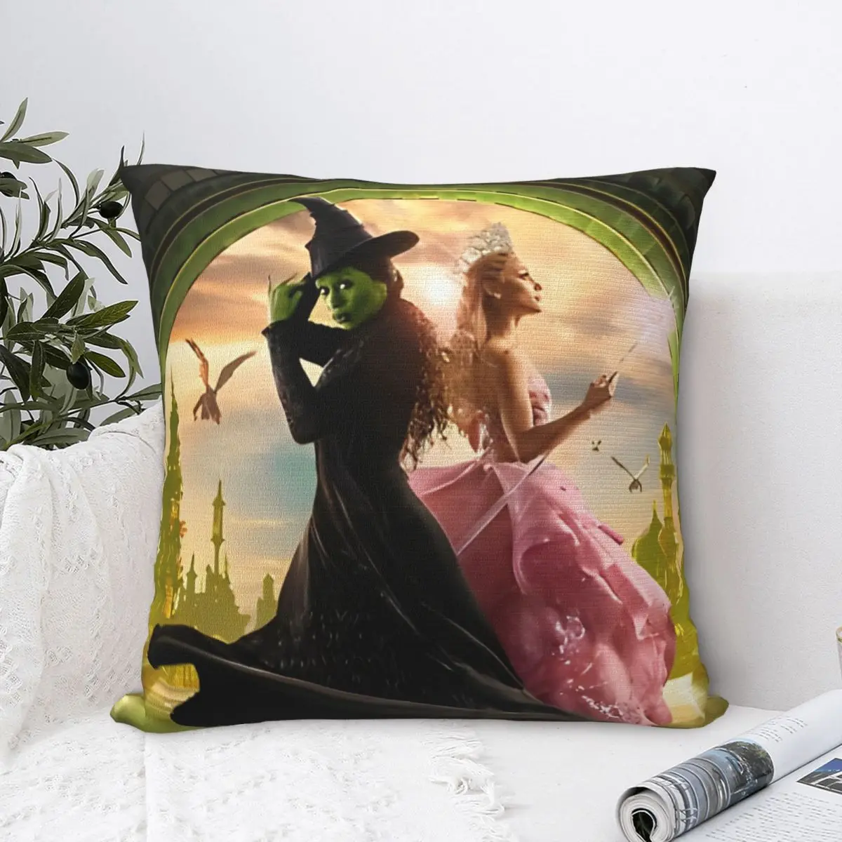 Wicked Elphaba & Glinda Square Pillow Case Musical Movie Cushion Covers Creative Zipper Decorative Pillowcase for Sofa 40*40cm