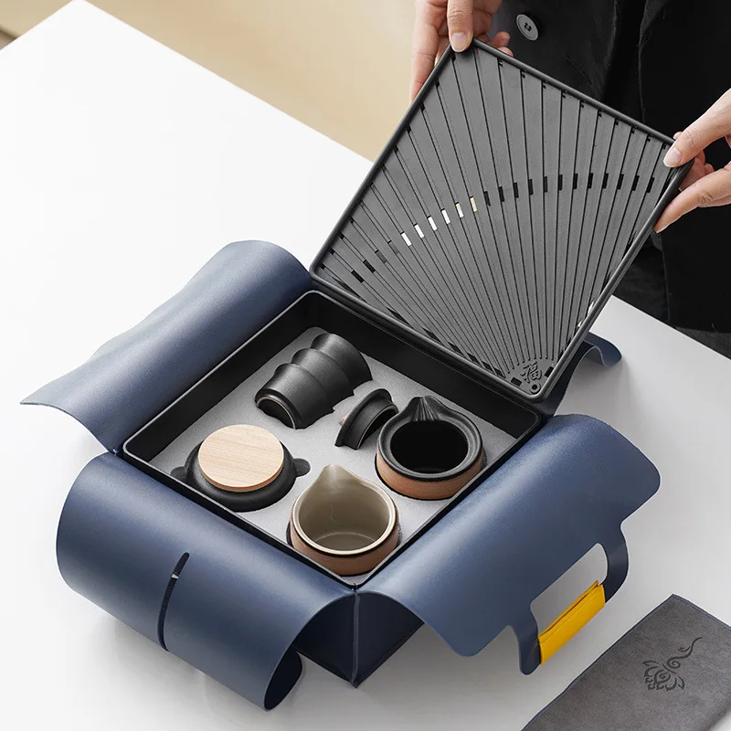 

Japanese Style Black Ceramic Travel Tea Set Portable Tea Set Customizable Support Customization OEM Customization