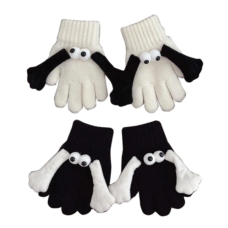 

Lovely Children's Couple Gloves Magnetic Connection Mittens Cartoon Baby Knitted Gloves Split Finger Gloves for Winter