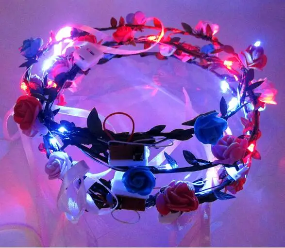 

Wholesale LED Flashing Boho Bohemian Flower Garland Bride Girls LED Wreath Wedding Party Floral Headband Headdress 80pcs/lot