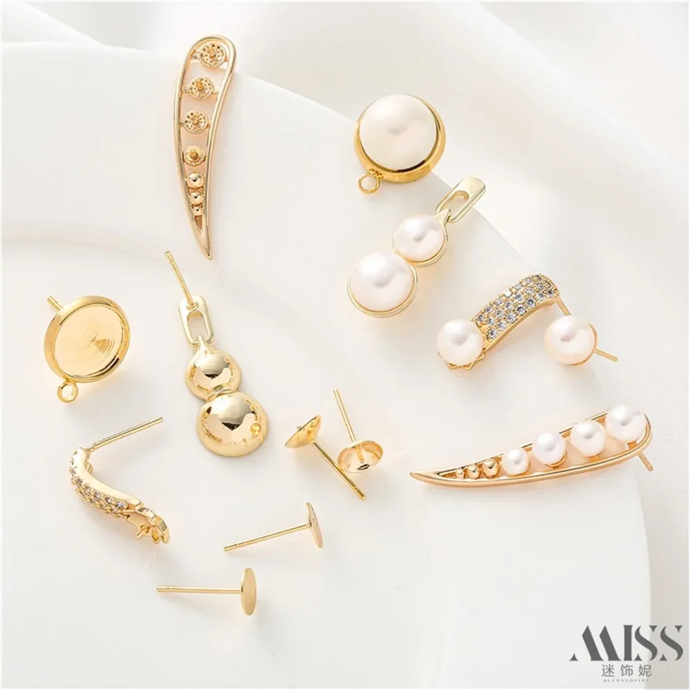 

18K Gold-plated Zircon Curved Pea Shaped Earrings, Gourd Shaped Earrings, Flat Bowl Shaped Earrings Accessories, DIY Materials
