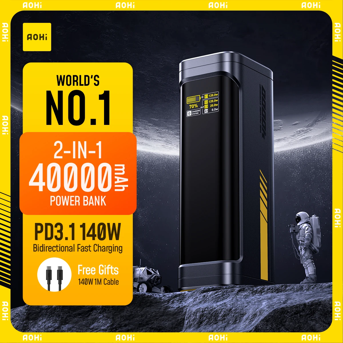 AOHI Starship 40,000mAh Power Bank 140W PD3.1 Laptop Power Bank 
