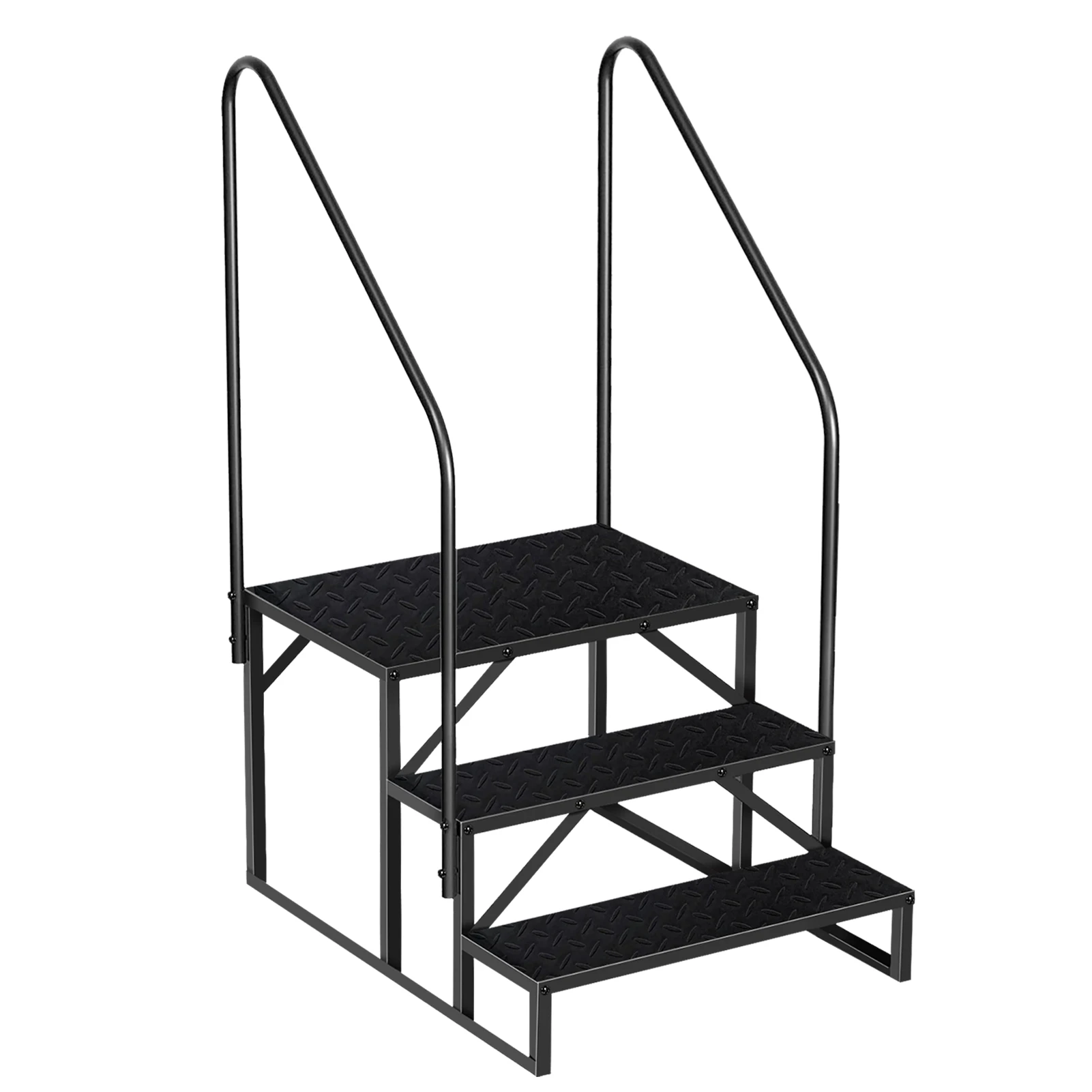Pasos RV de 3 peldaños | Escalera de piscina con 2 pasamanos | Escalera RV al aire libre actualizada 3.0 con pedales antideslizantes | Escaleras RV para remolques de viaje