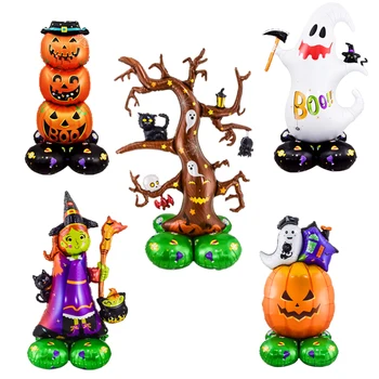 1set Giant Stand Pedestal Halloween Party Balloons Ghost Skull Pumpkin Tree Wizard Shape…
