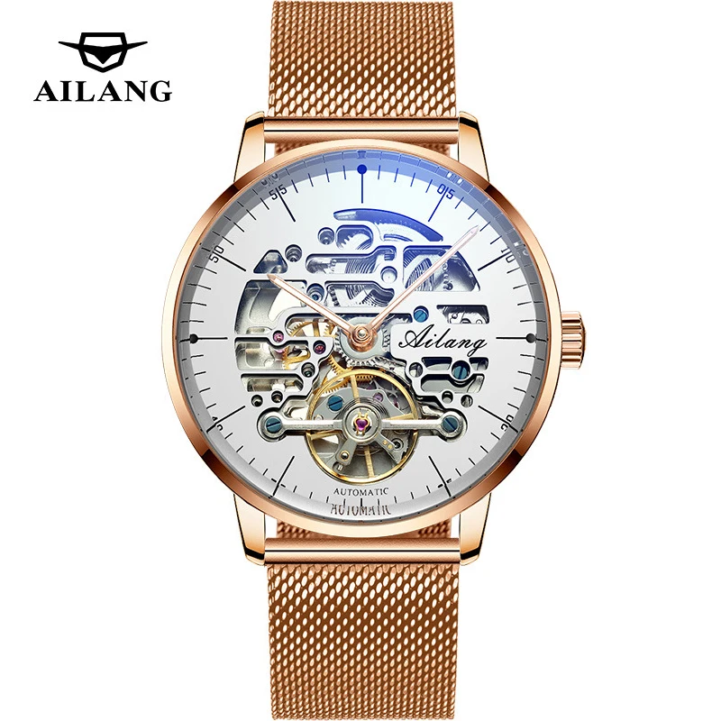 

AILANG Фирменные новые мужские автоматические механические часы, водонепроницаемые светящиеся часы со скелетом, модные полые наручные часы Relojes Hombre