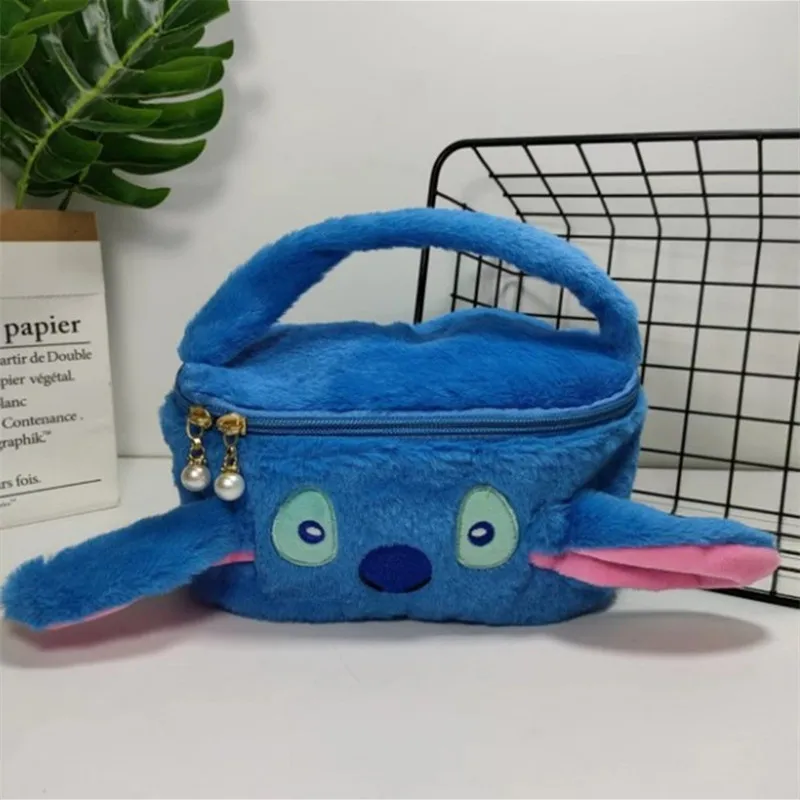 Stitch Disney Woman Cosmetics Large Capacity Makeup Storage Bag Box Portable Cartoon Anime Figure Plush Handbag Girls Gifts