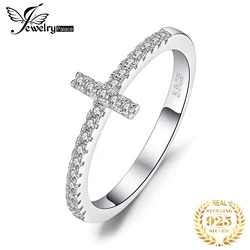JewelryPalace 5A CZ Cross Sideway 925 Sterling silver Wedding Engagement Ring for Woman Fashion Fine Jewelry Anniversary Gift