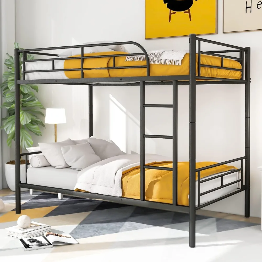 

Merax Bunk Bed with Ladder and high Guardrail, Able to Split, Metal Bunk Bed, Storage Space, Noise Free,Twin Over Twin Size