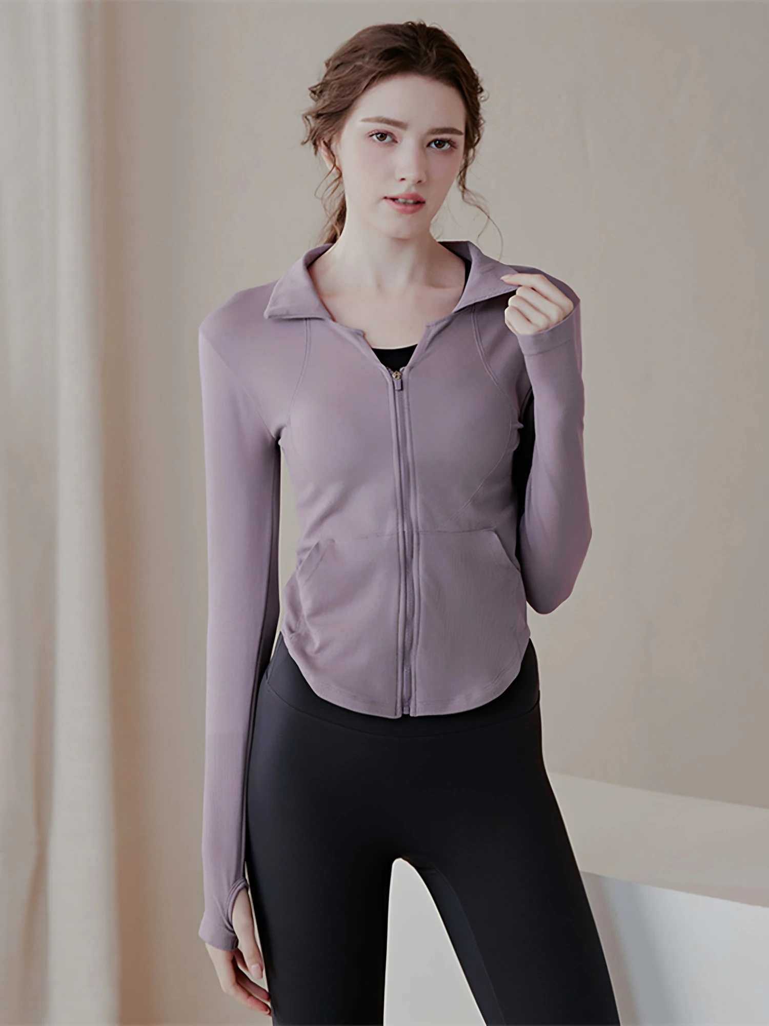 

Women's Sport Coat Autumn Winter New Sle Zipper Slim Fit Qui Dry Collar Open Cardigan Yoga Fitn Top Silk Blend