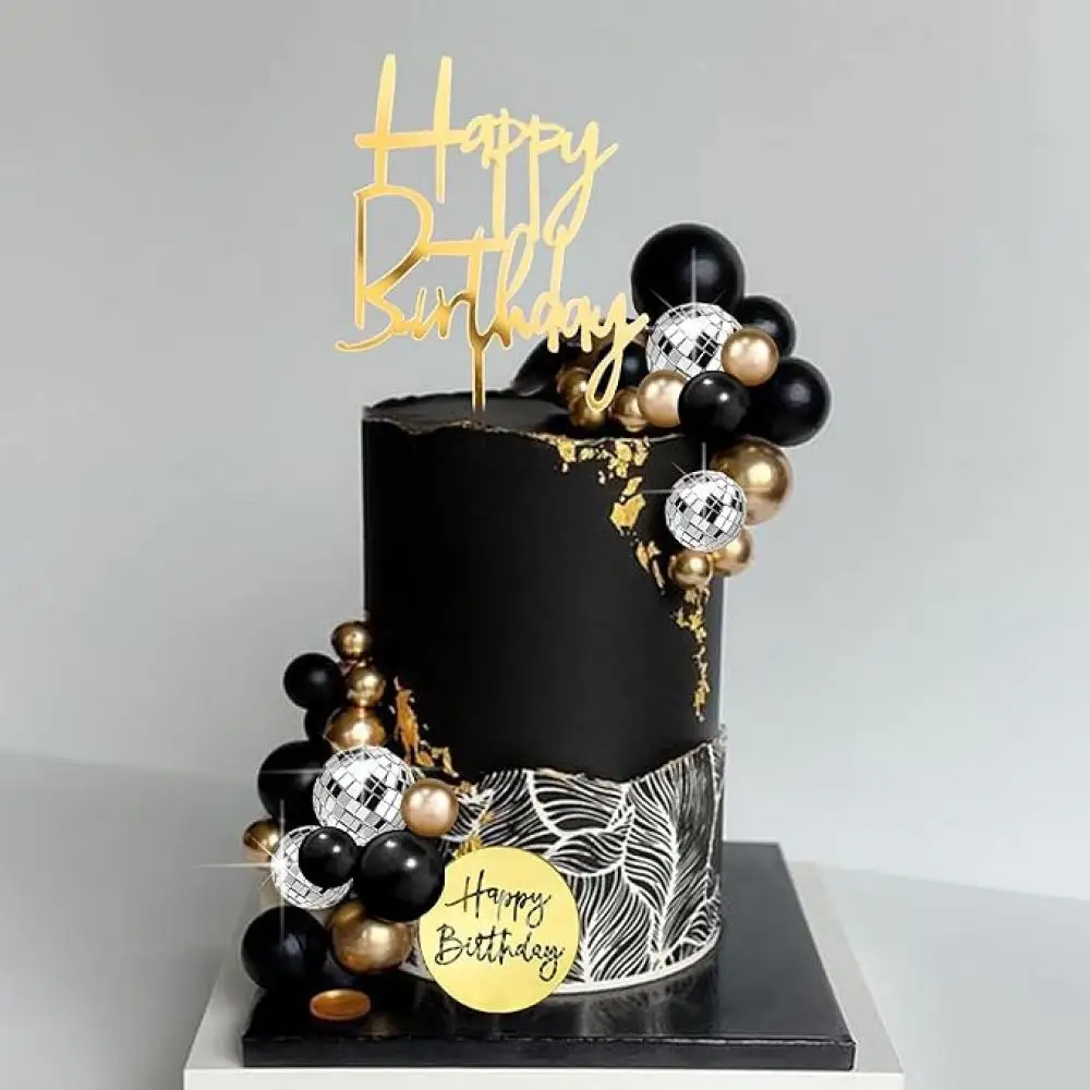 27pcs Gold Black Cake Balls Birthday Cake Toppers Disco Cake Ball for Baby Shower Wedding Baptism Birthday Party Cake Decor