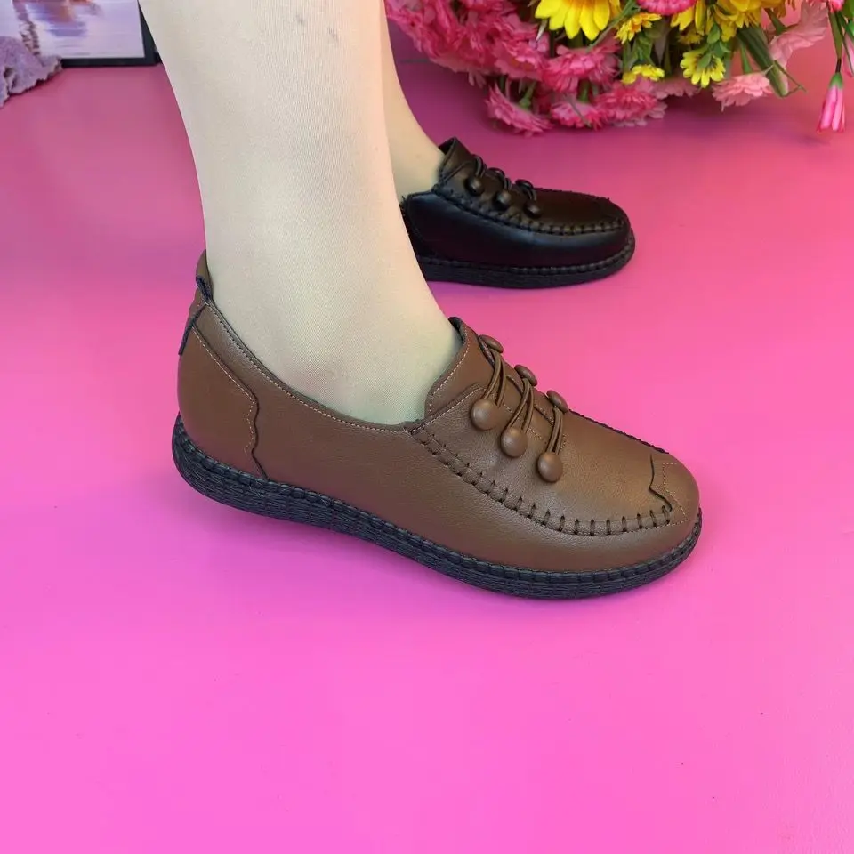 Women Large Size 42 Flat shoe 2024 Fashion Women Leather Flats Spring Shoes Comfort Fashion Classic Loafers Casual Leather Shoes