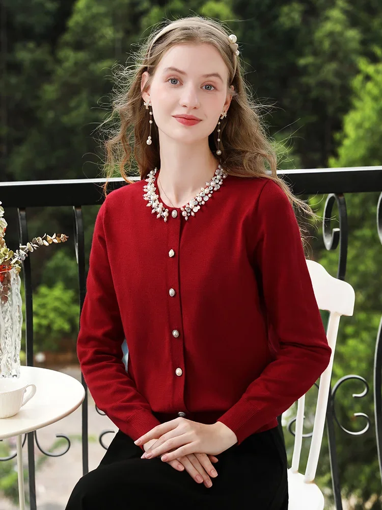 I BELIEVE YOU Red Knitted Cardigan Women Waist Sweater Fall Clothes 2024 Women Office Lady Casual Basics Jackets 2243145911