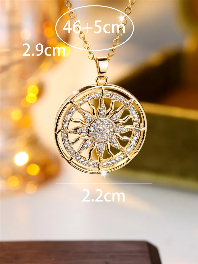 Female Crystal White Zircon Stone Pendant Necklace Vintage Big Sunflower Wedding Jewelry For Women